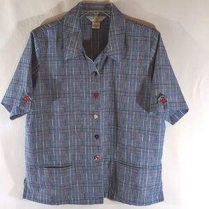 Allison Daley Red White Blue Short Sleeve Shirt Blouse Size 12P